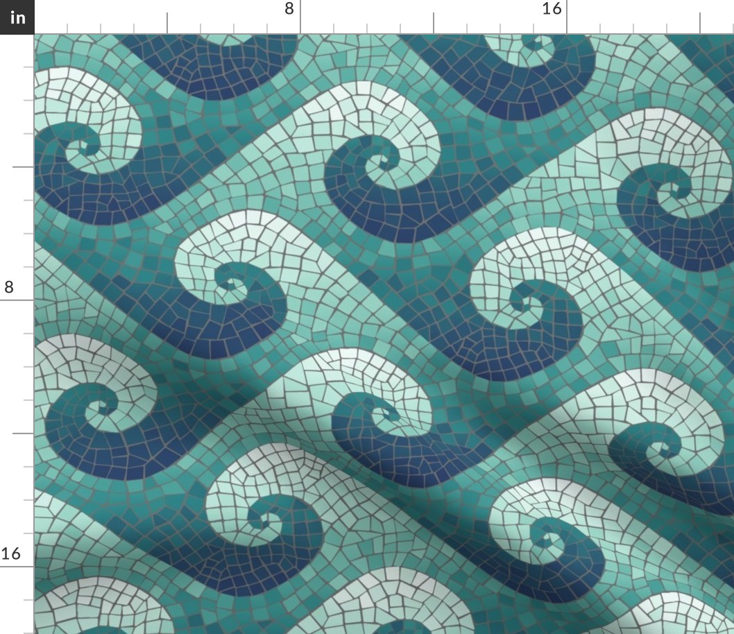 wave mosaic - navy, teal, white