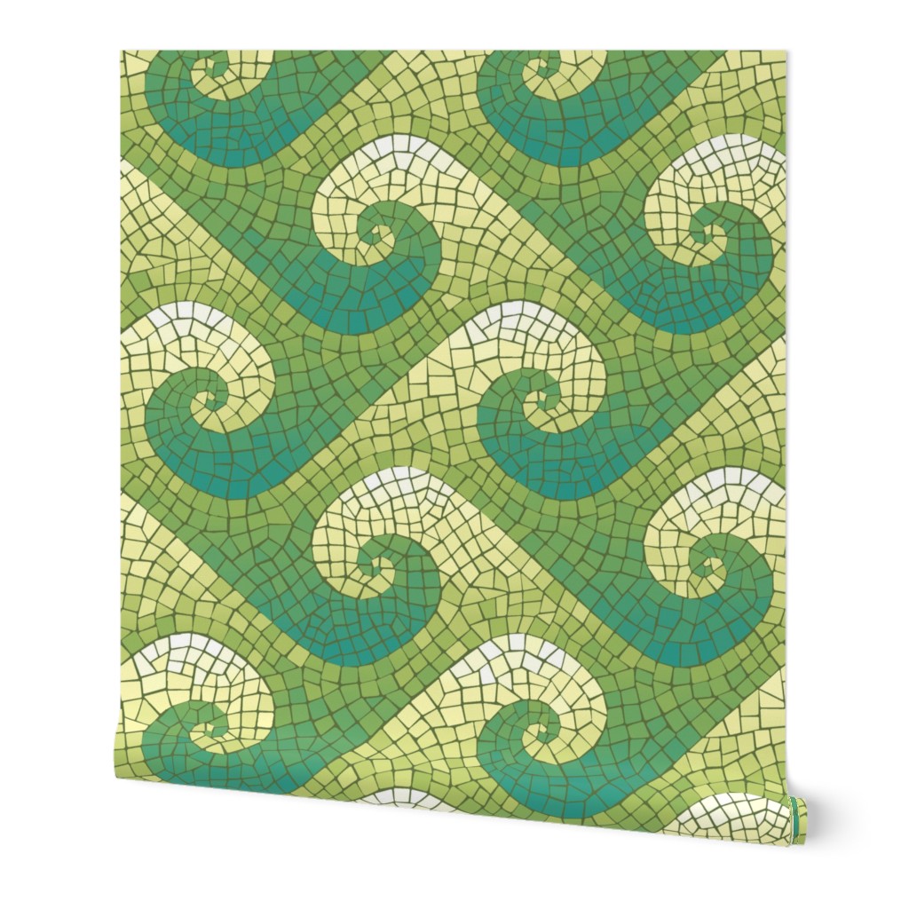 wave mosaic - teal, green, yellow, white