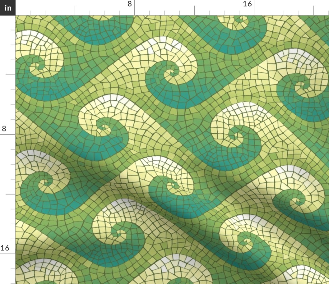 wave mosaic - teal, green, yellow, white