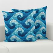 wave mosaic - navy, blue, cyan, aqua, white