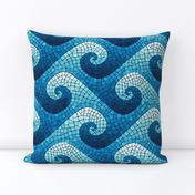 wave mosaic - navy, blue, cyan, aqua, white