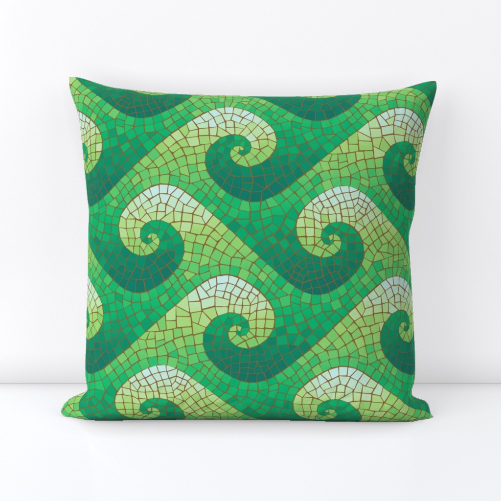 wave mosaic - green waves on brown