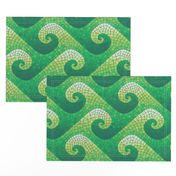 wave mosaic - green waves on brown