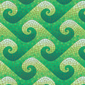 wave mosaic - green waves on brown