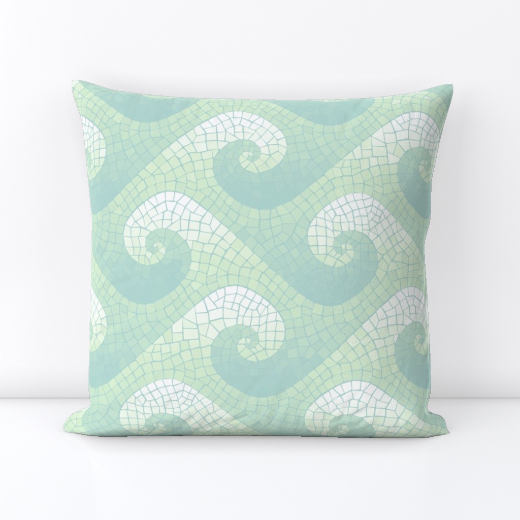 wave mosaic - pale blue, mint and white