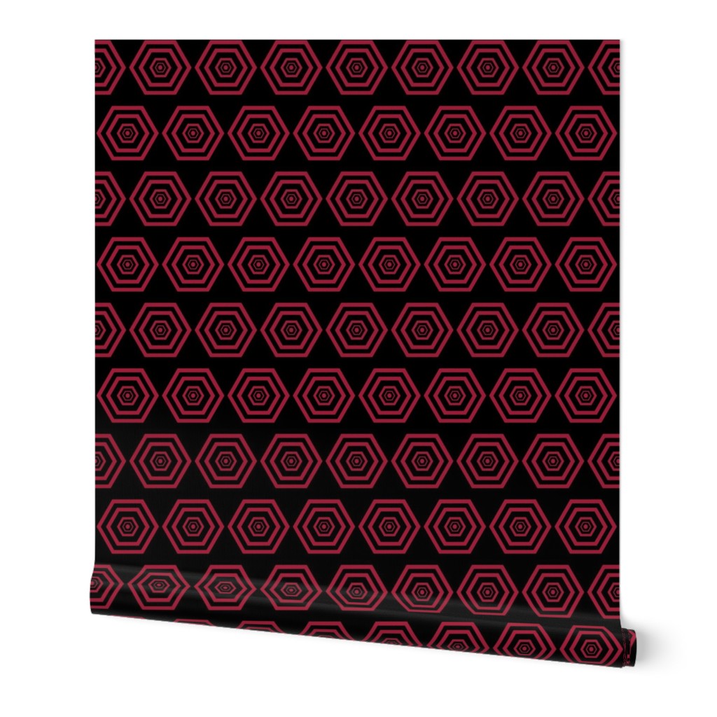 Hexagonal Red Roses on Black