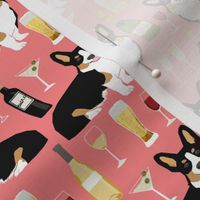 corgi tricolored fabric - yappy hour fabric beer and wine themed fabric dogs design