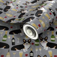 tricolored corgi fabric beer and wine themed corgi design