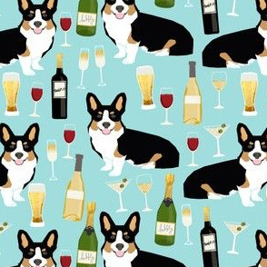 tricolored corgi wine fabric dogs and beer fabric