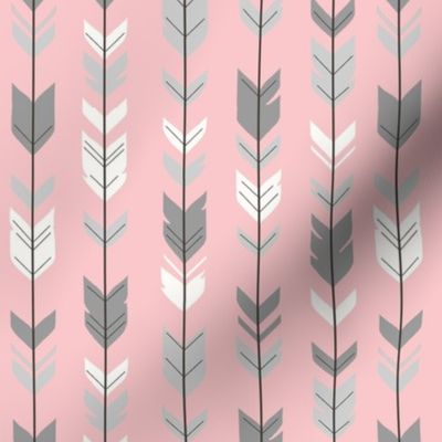 Small Arrow Feathers -  grey and pink 