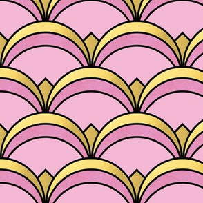 Art Deco Fan Pattern in Pink and Gold