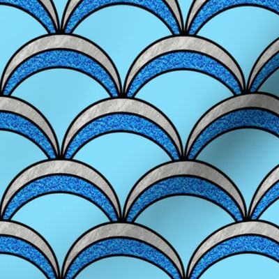 Blue Glitter Art Deco Memermaid Scales Pattern