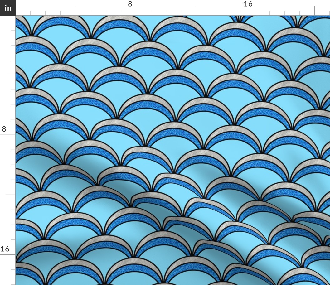 Blue Glitter Art Deco Memermaid Scales Pattern