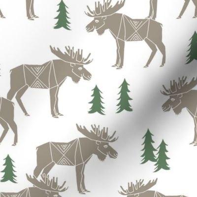 moose fabric // moose nursery baby fabric - brown and green