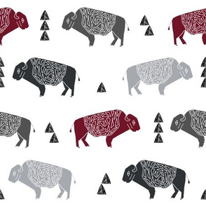 buffalo fabric // nursery baby cabin outdoors fabric print andrea lauren design - marroon, charcoal, grey