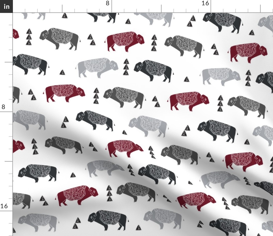buffalo fabric // nursery baby cabin outdoors fabric print andrea lauren design - marroon, charcoal, grey