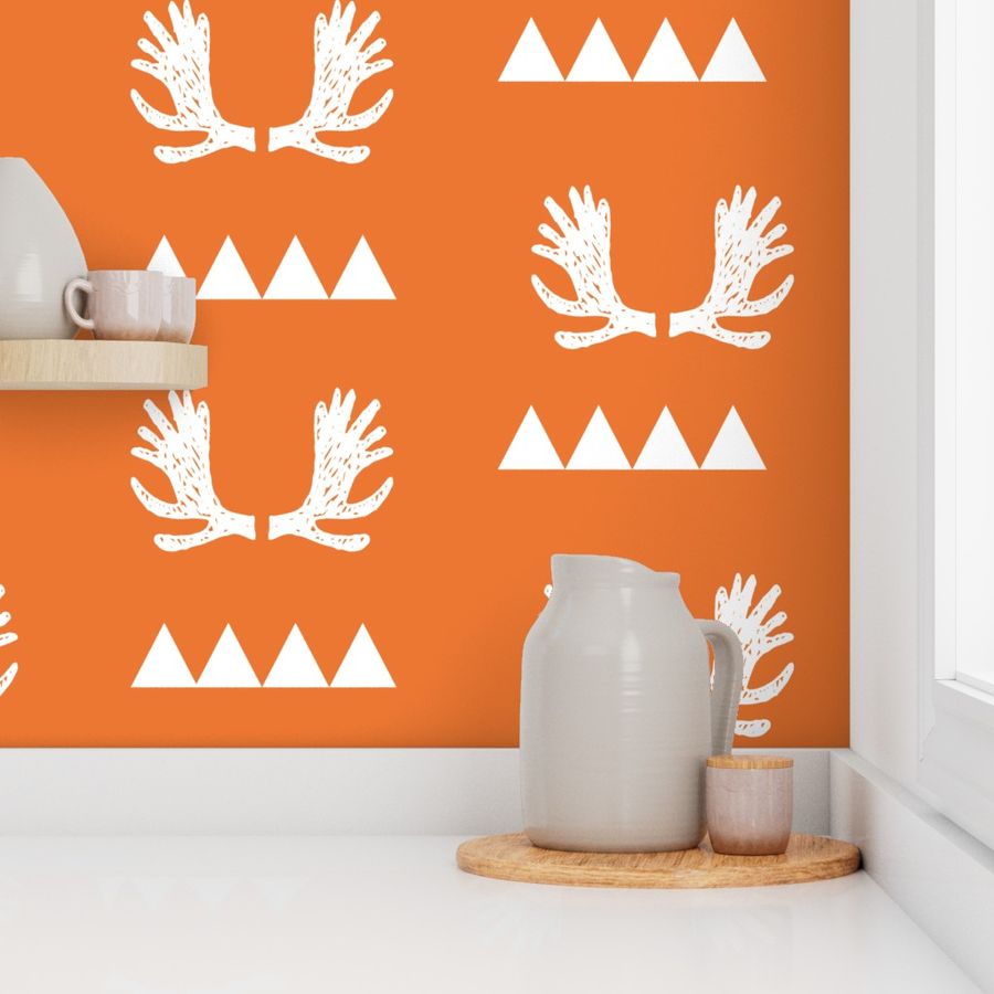 moose antlers fabric // moose fabric andrea lauren fabric nursery baby design - orange