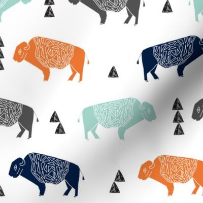 buffalo fabric // nursery baby cabin outdoors fabric print andrea lauren design - navy orange