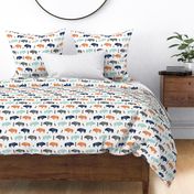 buffalo fabric // nursery baby cabin outdoors fabric print andrea lauren design - navy orange