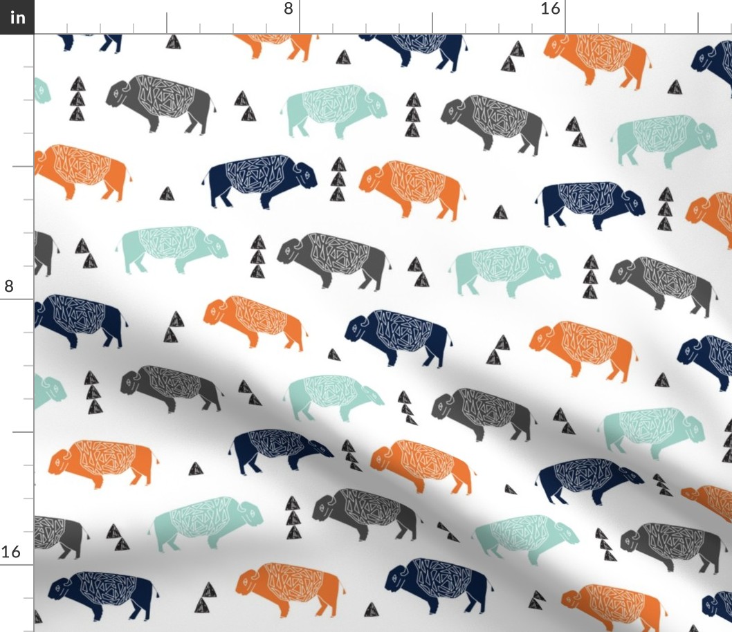 buffalo fabric // nursery baby cabin outdoors fabric print andrea lauren design - navy orange