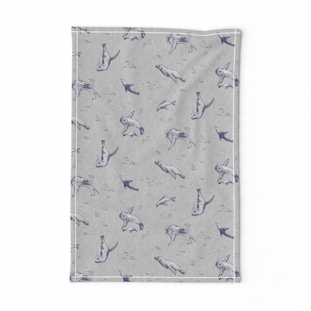 Sea Lion Ocean Fabric | Sea animals beach fabric, seal print fabric for beach wrap, coastal decor.