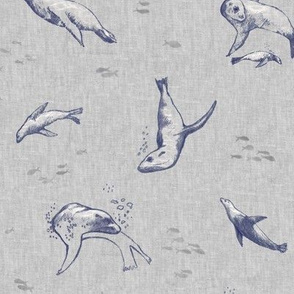 Sea Lion Ocean Fabric | Sea animals beach fabric, seal print fabric for beach wrap, coastal decor.
