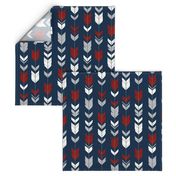 arrow Feathers- dark red, grey, white on navy