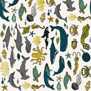 ocean animals fabric // railroad boys nursery fabric ocean under the sea nursery