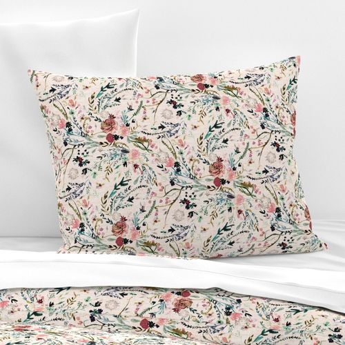 Flowers Pillow Sham Bold And Contemporary  by patternanddesign Leaves Abstract Delicate Cotton Sateen Pillow Sham Bedding by Spoonflower