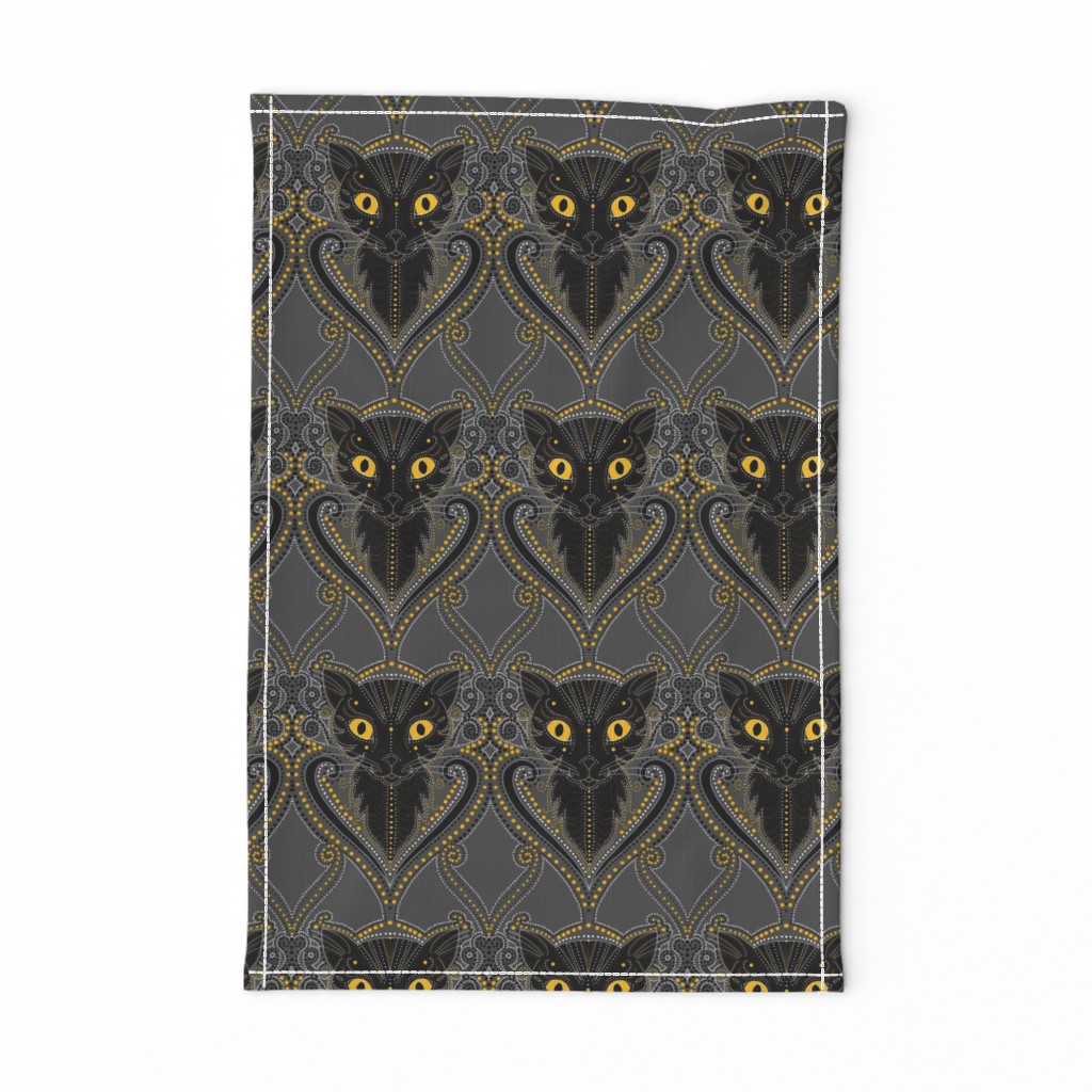 Black cat Halloween damask