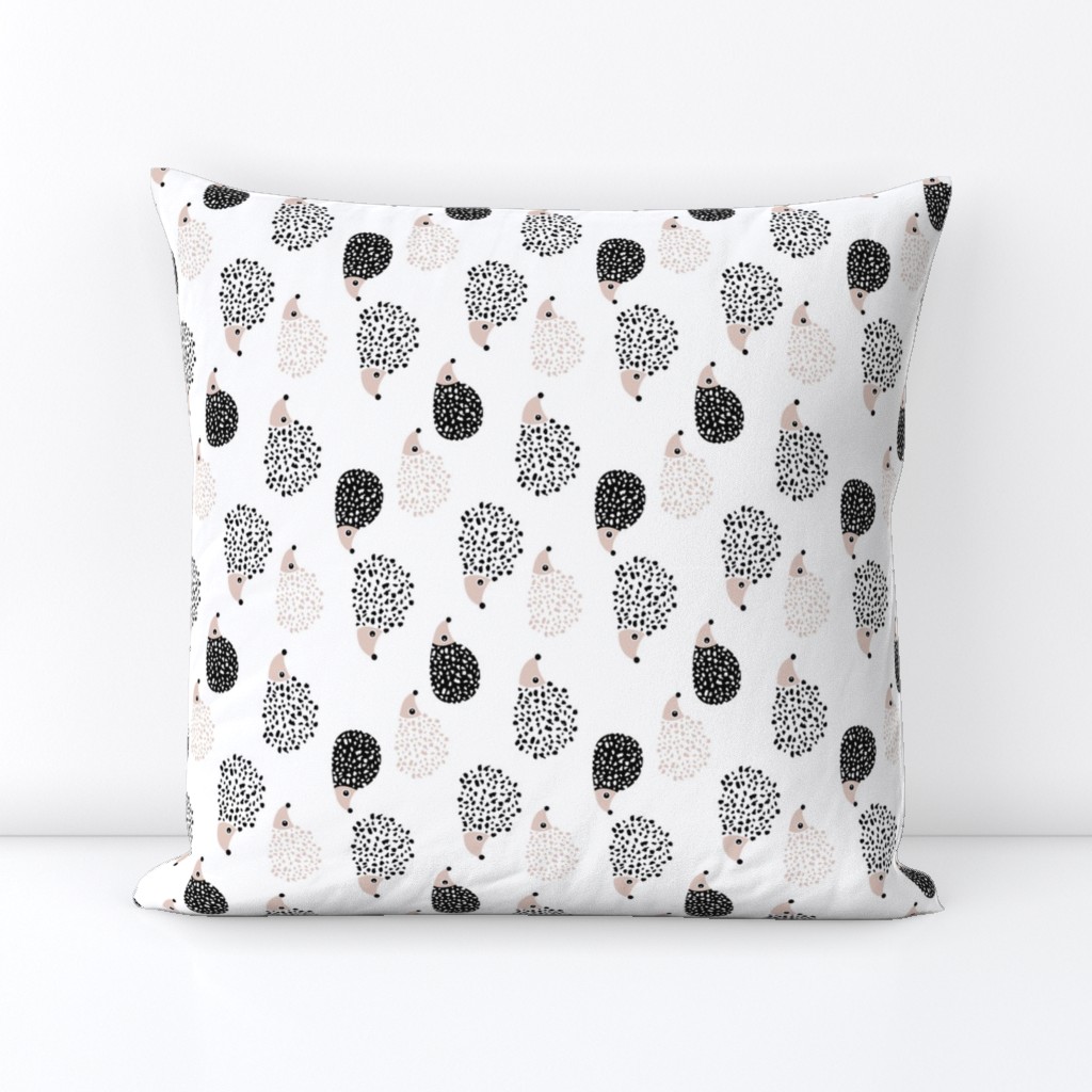 Scandinavian sweet hedgehog illustration for kids gender neutral black and white rotated