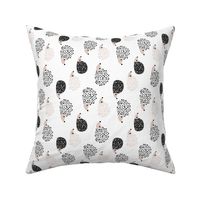 Scandinavian sweet hedgehog illustration for kids gender neutral black and white rotated