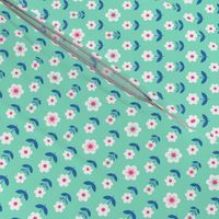 Retro Flowers Mint and Pink