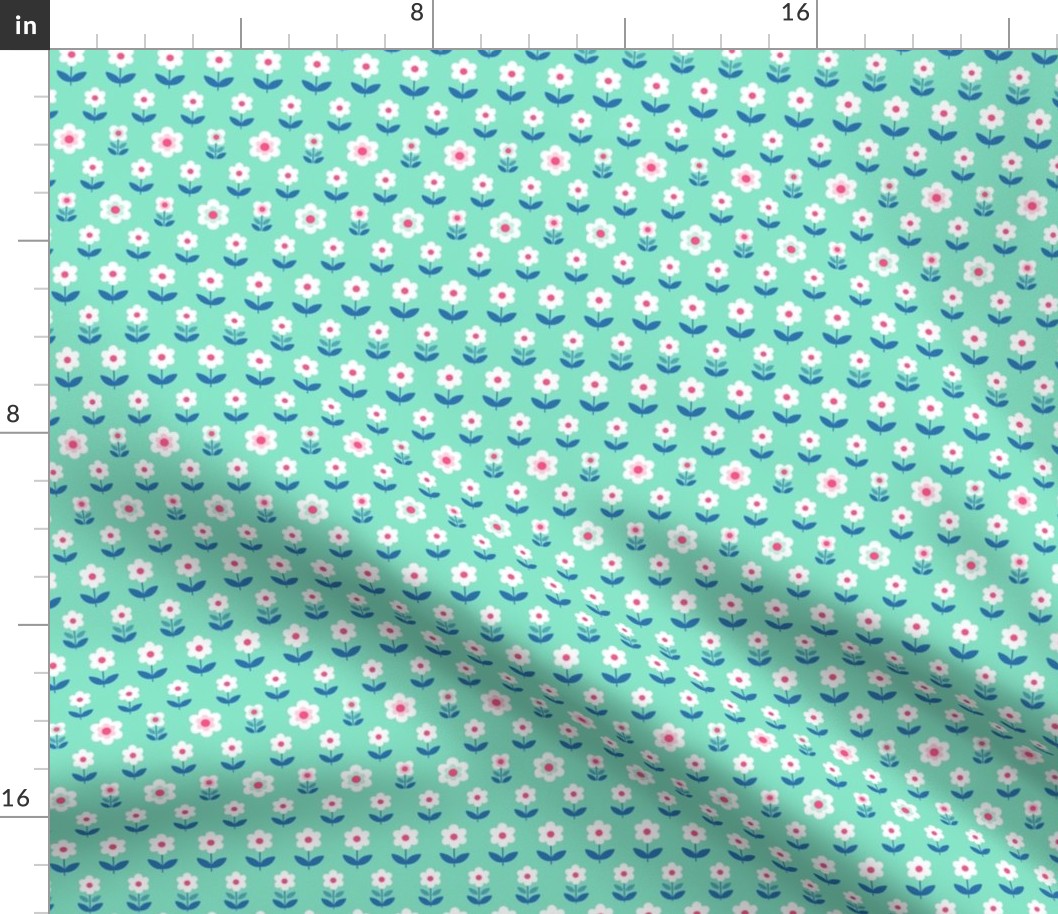 Retro Flowers Mint and Pink