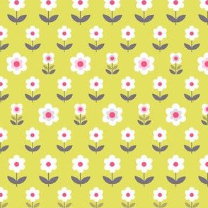 Retro Flowers Mustard and Grey