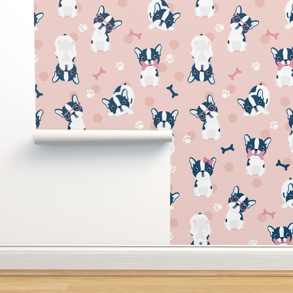 Frenchie - Pink French Bulldog Wallpaper | Spoonflower