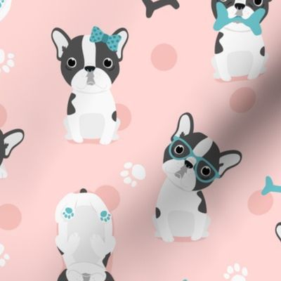 Frenchie - grey on pink with mint