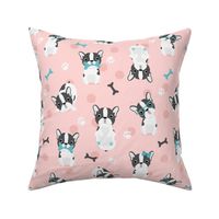 Frenchie - grey on pink with mint