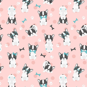 Frenchie - grey on pink with mint