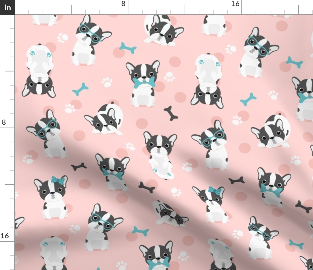 Frenchie - grey on pink with mint