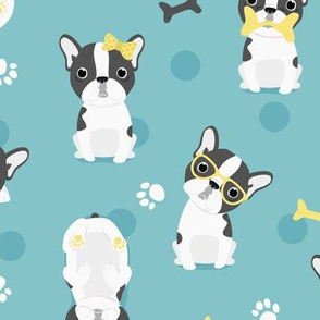 Frenchie - grey with yellow on mint