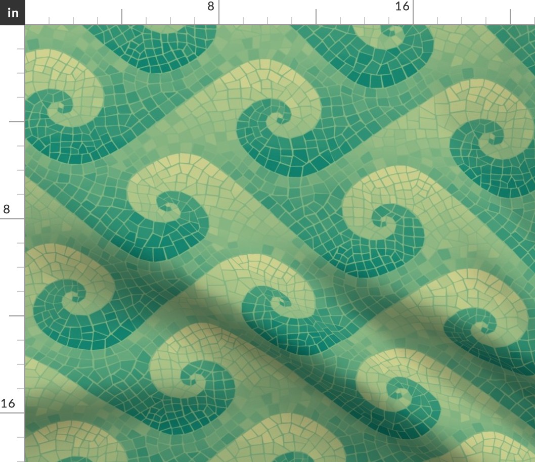 wave mosaic - green and gold