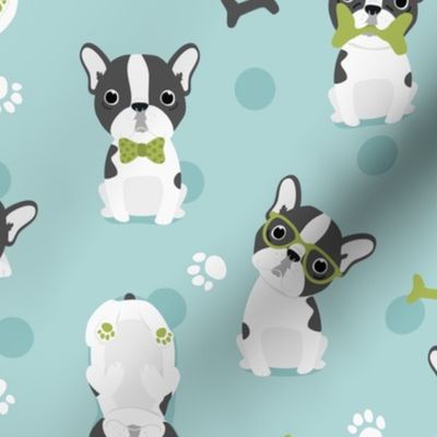 Frenchie - french bulldog grey with green and mint