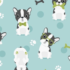 Frenchie - french bulldog grey with green and mint