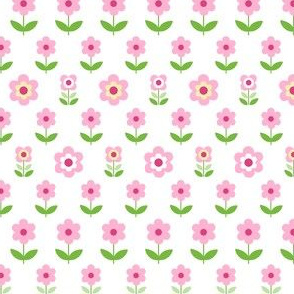 Retro Flowers White, Pink and Green