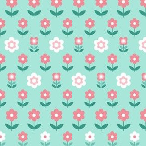 Retro Flowers Duck Egg and Coral