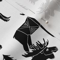 moose fabric // moose forest black and white baby nursery fabric black and white by andrea lauren