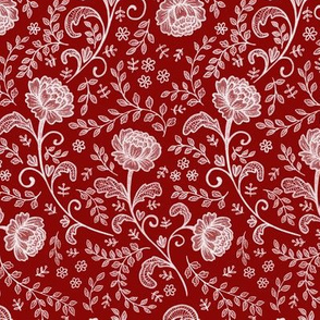 Lace white on deep red