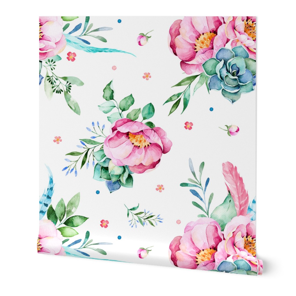 8" Aqua & Pink Floral Print / MIX & MATCH 