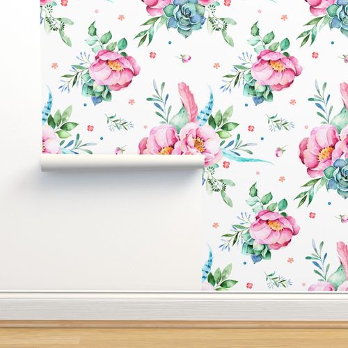 8 Aqua Pink Floral Print Mix Matc Spoonflower